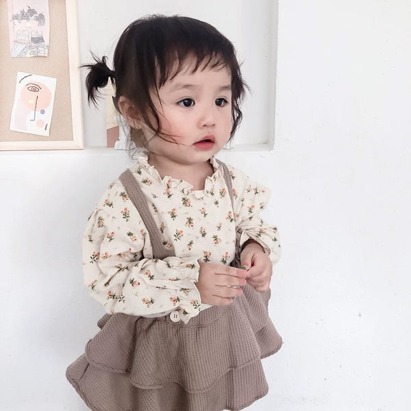 Baby Girl Clothes Spring Summer Linen Cotton Girls Floral Pullover Top Shirt Vintage Suspender Romper Dress Newborn Baby Outfits - Kid Baby shop