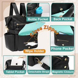 Diaper Bag Backpack with 14 Pockets, Leather Baby Bag, Convertible Boho Backpack, 6 Bottle Pockets, Wipes Pouch - Kid Baby shop