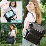 Diaper Bag Backpack with 14 Pockets, Leather Baby Bag, Convertible Boho Backpack, 6 Bottle Pockets, Wipes Pouch - Kid Baby shop